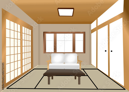 This interior design is show the design of Japanese living room or bed room for background and interior design concept