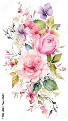 watercolor bouquet of flowers on white background