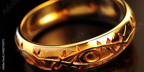 a gold ring with a design