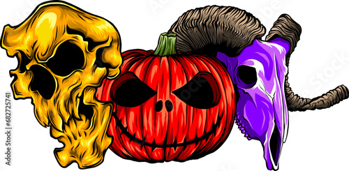 Halloween pumpkin half skull  looks spooky and cool.