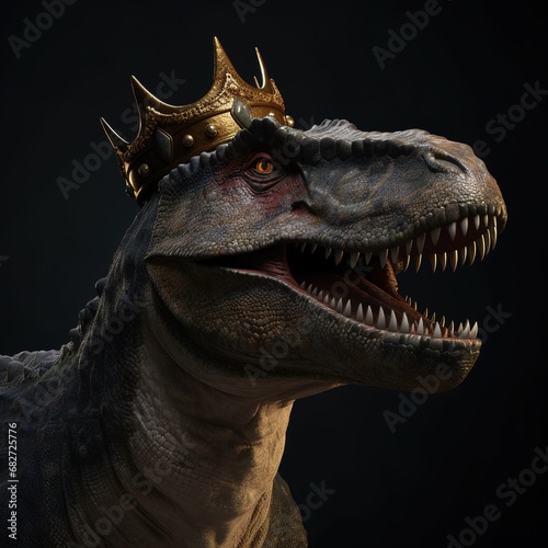 Portrait of a majestic t rex with a crown