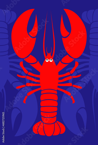 Illustration of the red lobster on the blue background