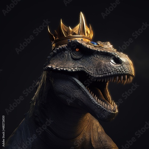 Portrait of a majestic t rex with a crown