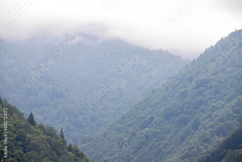 Range of mountains. View of mountains covered with forest © enezselvi