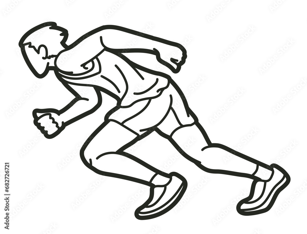 Running Action Movement Marathon Runner A Man Start Running Cartoon Sport Graphic Vector