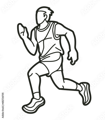 Running Action Movement Marathon Runner A Man Start Running Cartoon Sport Graphic Vector
