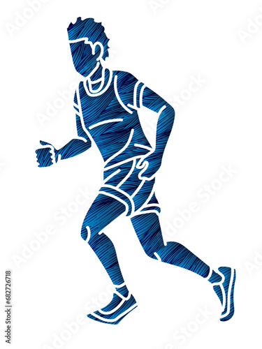 Running Action Movement Marathon Runner A Man Start Running Cartoon Sport Graphic Vector