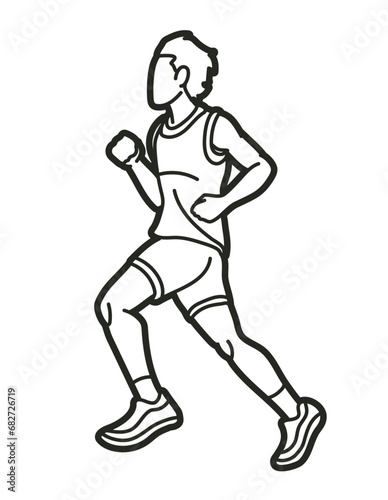 Running Action Movement Marathon Runner A Man Start Running Cartoon Sport Graphic Vector