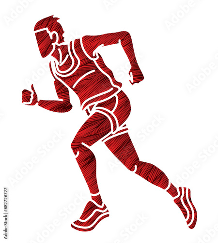 Running Action Movement Marathon Runner A Man Start Running Cartoon Sport Graphic Vector