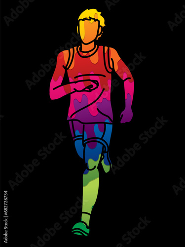 Running Action Movement Marathon Runner A Man Start Running Cartoon Sport Graphic Vector