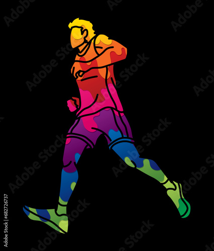 Running Action Movement Marathon Runner A Man Start Running Cartoon Sport Graphic Vector