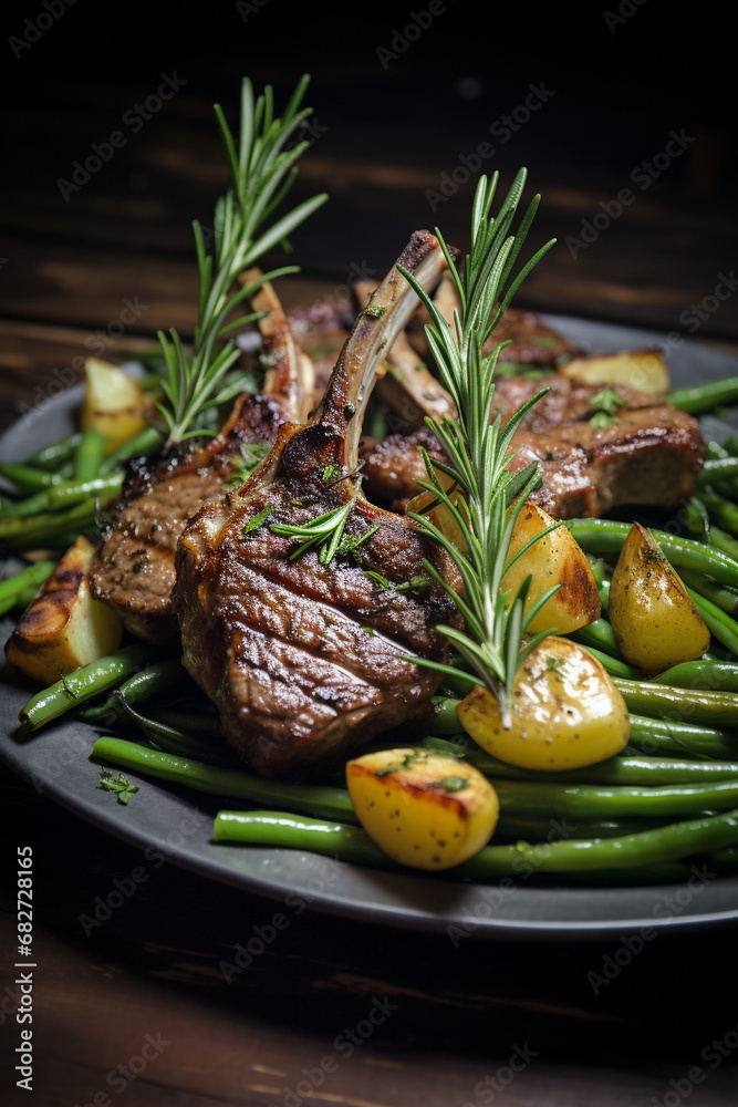 Flavor Fusion: Green Beans and Potatoes Accompanying Grilled or Roasted Lamb Chops Flavor Fusion: Green Beans and Potatoes Accompanying Grilled or Roasted Lamb Chops