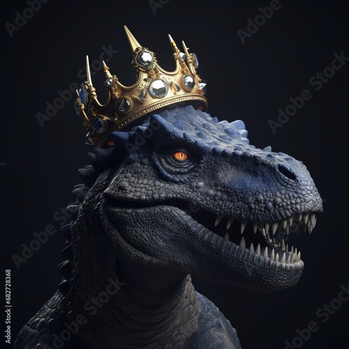 Portrait of a majestic t rex with a crown