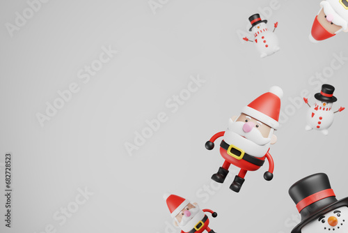 3d characters santa claus and snowman. New Year banner concept. Merry Christmas