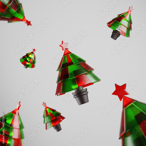 3D Christmas tree. Merry Christmas and Happy New Year. Realistic 3d design of objects