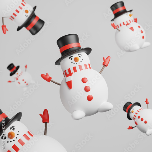3d Christmas banner with snowman. Festive objects. 3D character