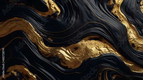 Liquid black marble with gold textures. Luxury pattern