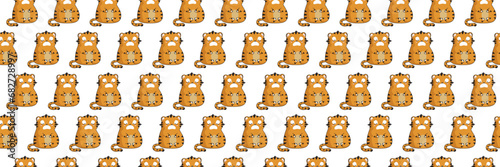 Banner with cute cartoon tiger cub in a flat style. Seamless pattern.