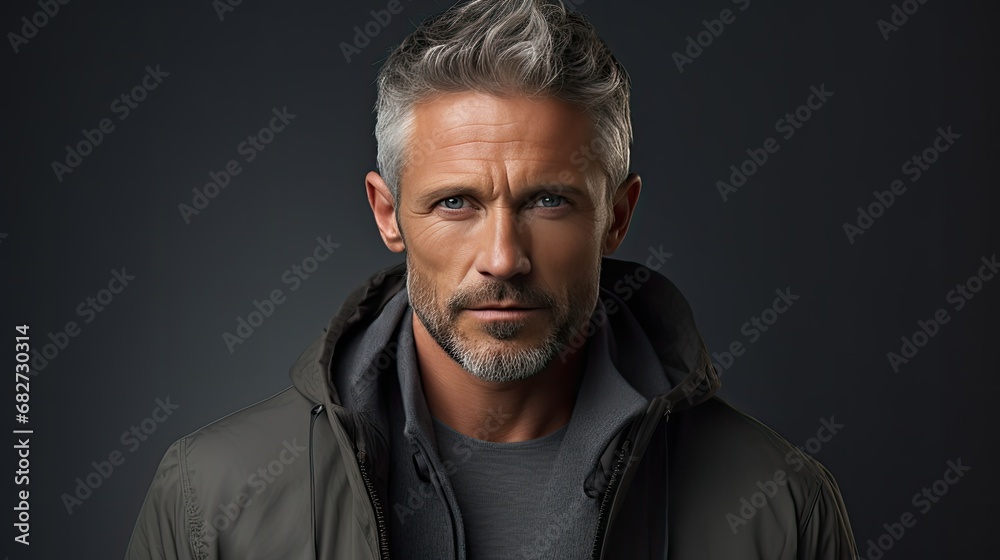 Naklejka premium Man Looking Serious on Pastel Gray Background