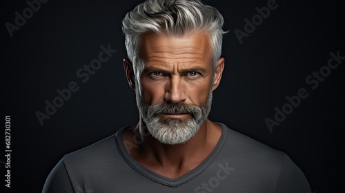 Man Looking Serious on Pastel Gray Background