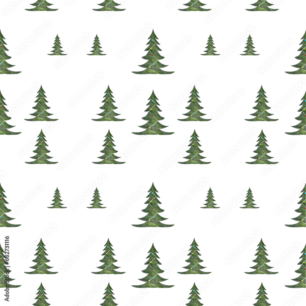 Seamless pattern Christmas tree pattern on transparent background