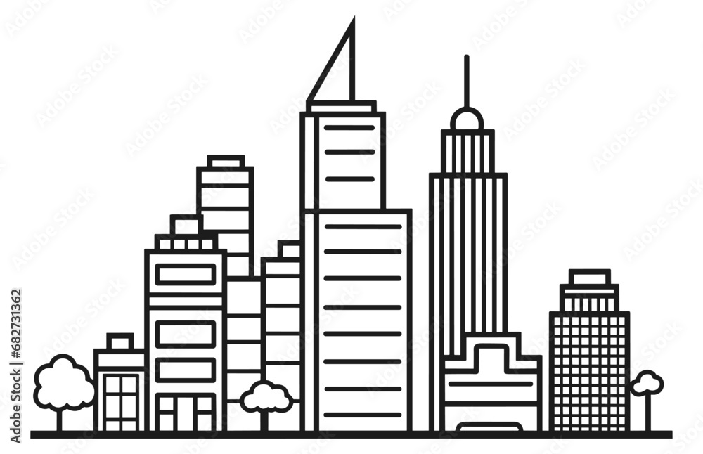 New York City skyline vector illustration in white background, New York City in flat line trendy style. New York City line art. All buildings are separated and customizable..