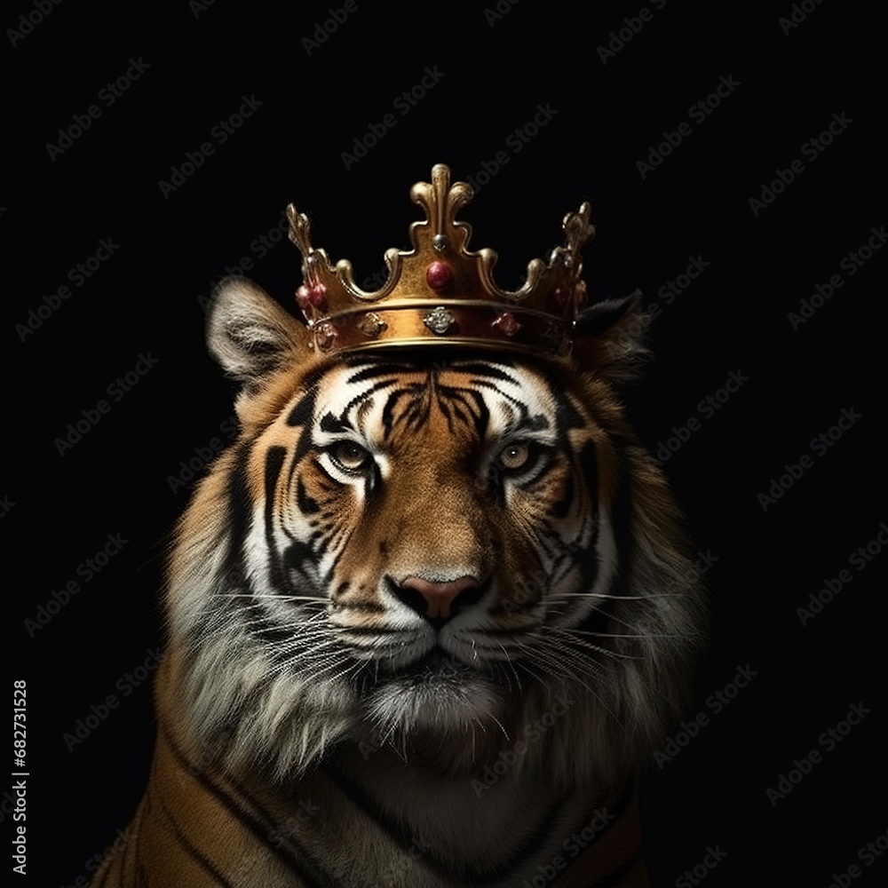 Fototapeta premium portrait of a majestic tiger with a crown