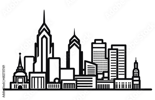 Philadelphia minimal style City Outline Skyline with Typographic. Vector cityscape with famous landmarks.