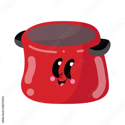 there is a red pot with a face on it
