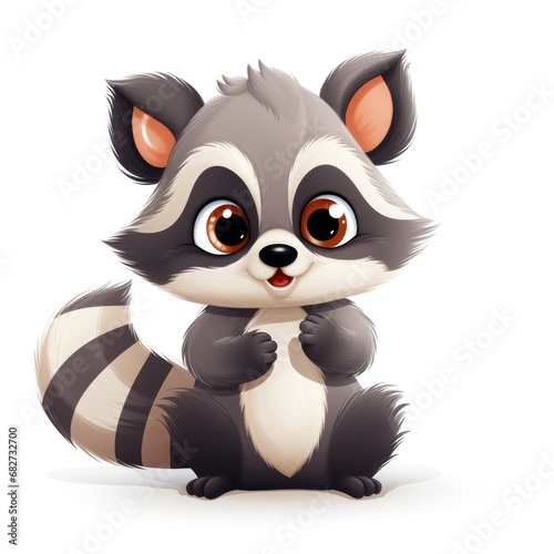 Cute cartoon 3d character raccoon on white background