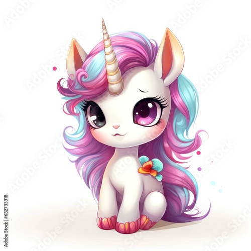 Cute cartoon 3d character unicorn on white background