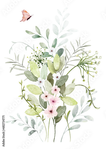 Watercolor floral branch elements