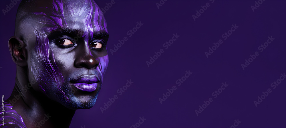Banner of black skin man with purple make up