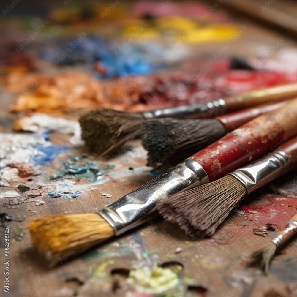 Fototapeta premium Paint Brushes Artistic color palette bristle texture 