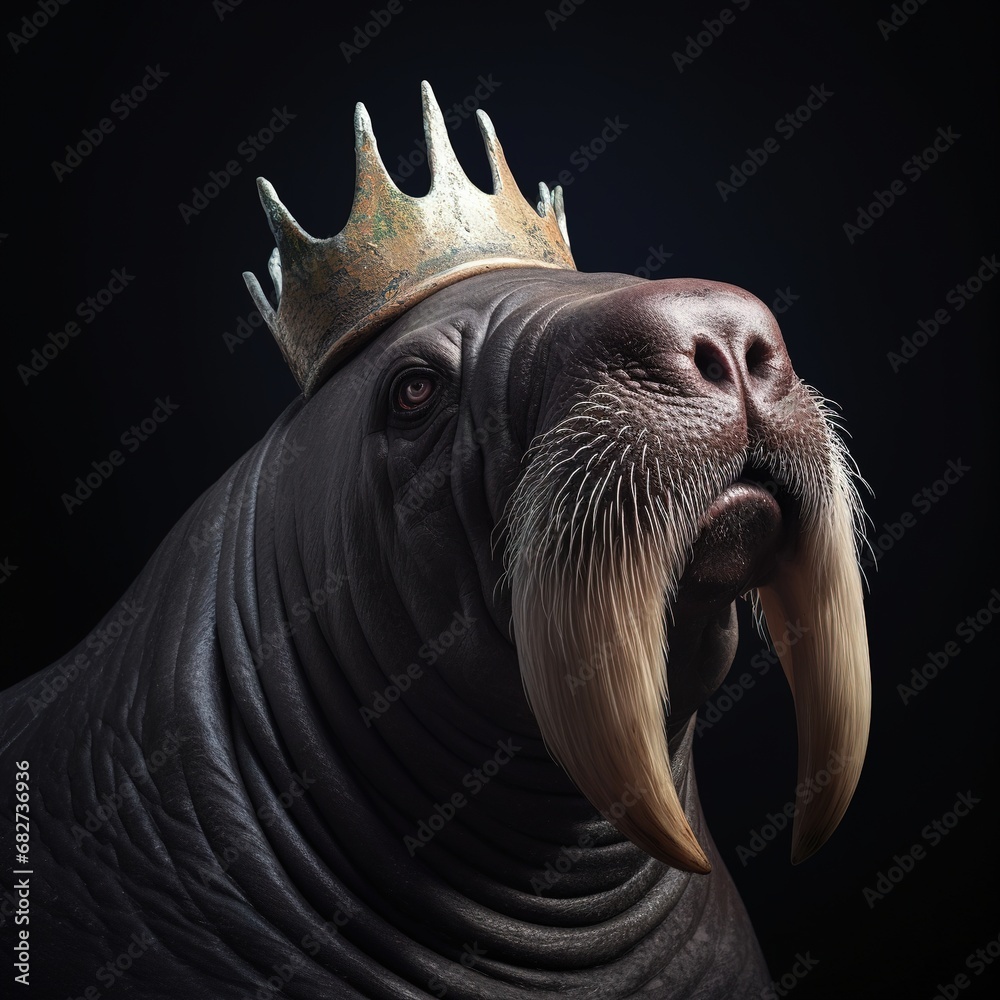 Obraz premium Portrait of a majestic Walrus with a crown
