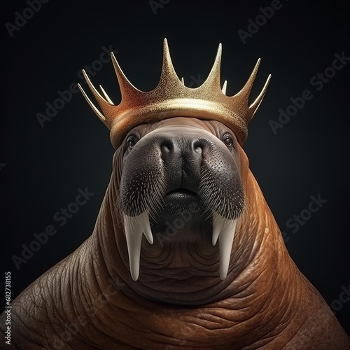 Portrait of a majestic Walrus with a crown photo