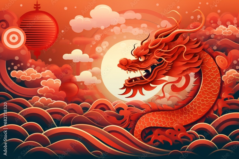 Hand drawn cartoon chinese new year zodiac dragon illustration - obrazy, fototapety, plakaty 