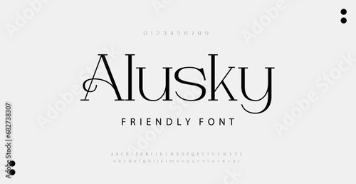 Alusky Elegant Font Uppercase Lowercase and Number. Classic Lettering Minimal Fashion Designs. Typography modern serif fonts regular decorative vintage concept. vector illustration