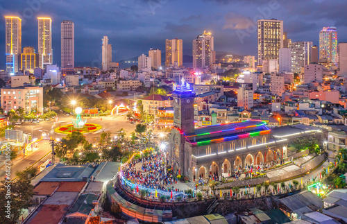 Nha Trang Stone Church at night