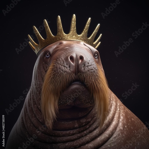 Portrait of a majestic Walrus with a crown photo