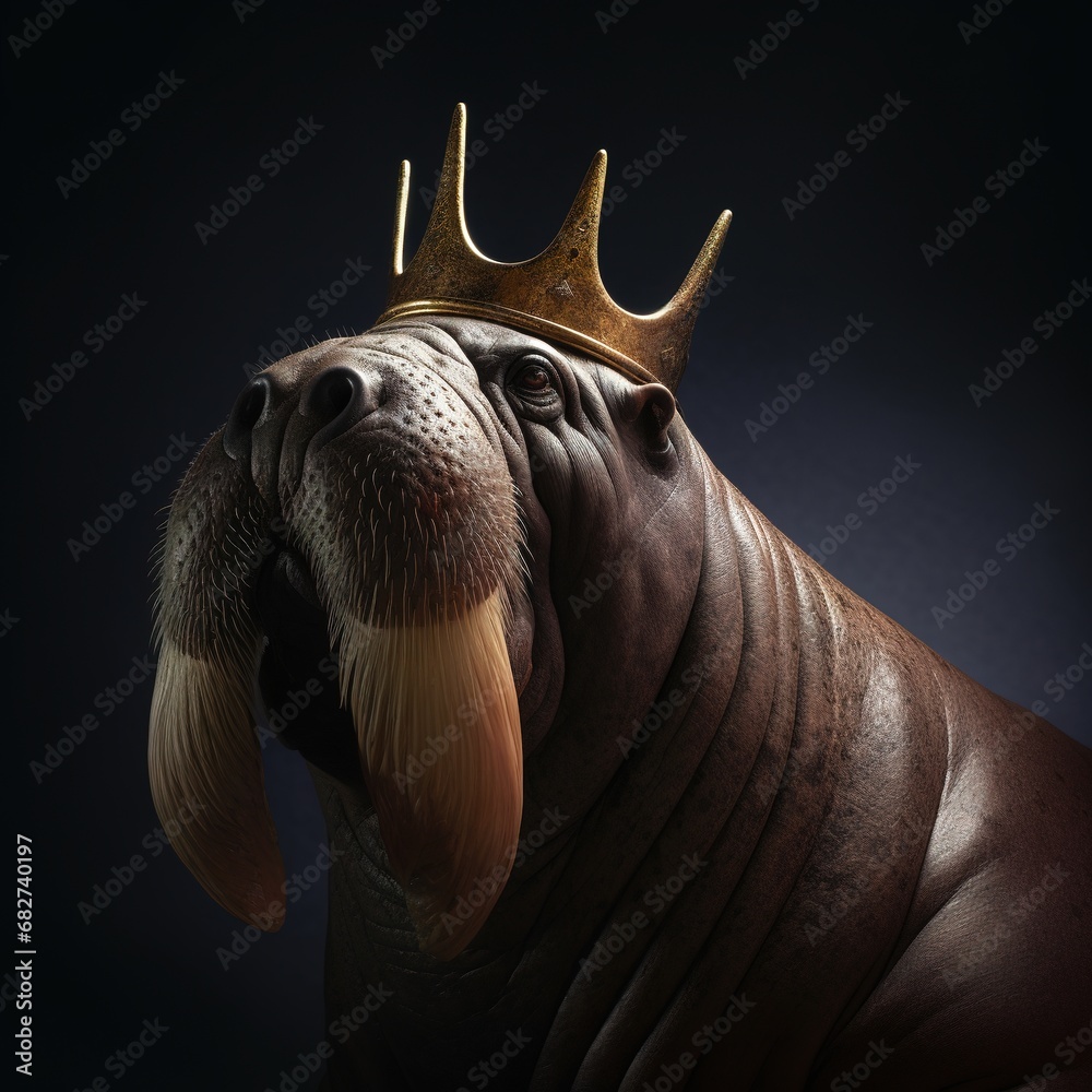 Obraz premium Portrait of a majestic Walrus with a crown