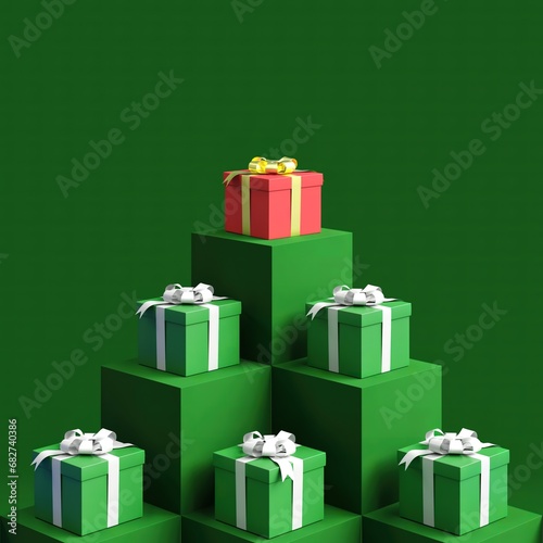 christmas gift boxes with green background. 3D Rendering © HappyAprilBoy