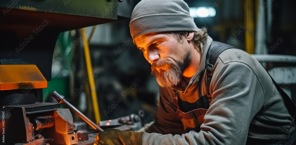 Fototapeta premium Forging Machine Technician: Innovating Techniques in Metal and Plastic Part Fabrication.