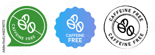 Caffeine free no coffee emblem tag circle set label rubber stamp collection in green blue gradient and black color photo