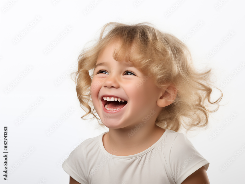 Beautiful little blonde girl laughing. Full mouth smile. Isolated on white background
Beautiful little blonde girl laughing. Full mouth smile. Isolated on white background