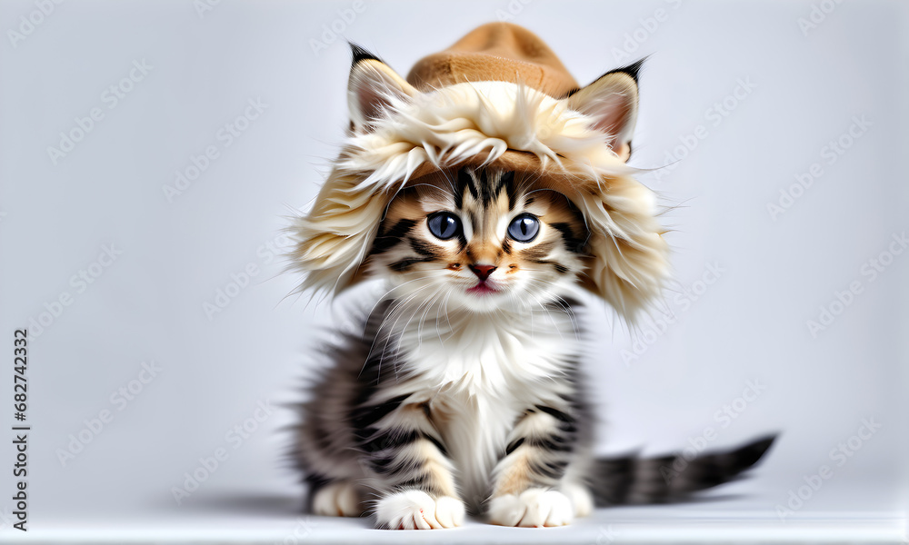 A cute kitten sitting in a fur hat. Generative AI