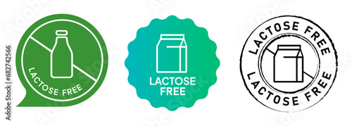 Lactose free no milk dairy allergic stamp label sticker seal collection tag set allergen badge