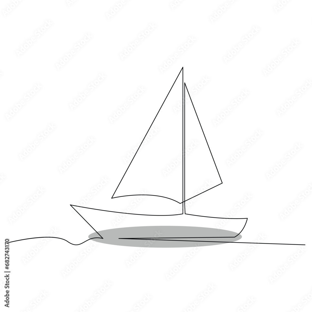 Sea Sailboat Continuous one line vector art drawing and illustration