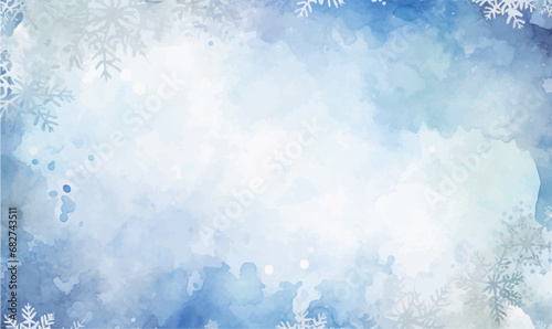 blue winter watercolor background frame