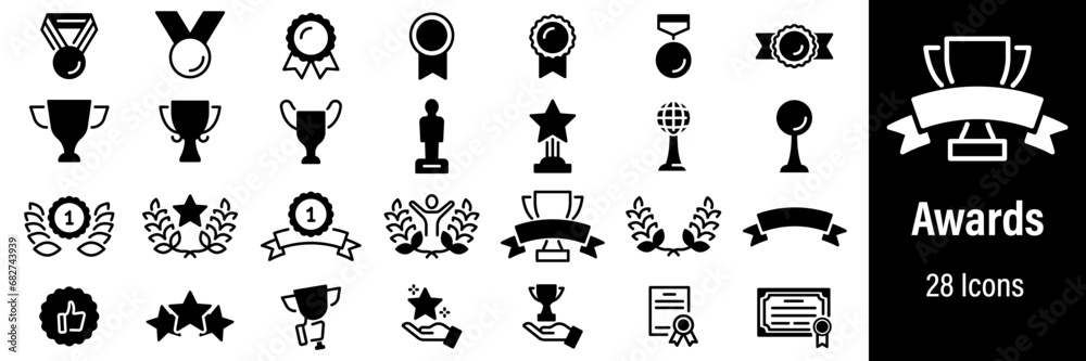 Award and Trophy Web Icons. Trophy Cup, Awards, Winner Medal. Vector in Line Style Icons Award and Trophy Web Icons. Trophy Cup, Awards, Winner Medal. Vector in Line Style Icons